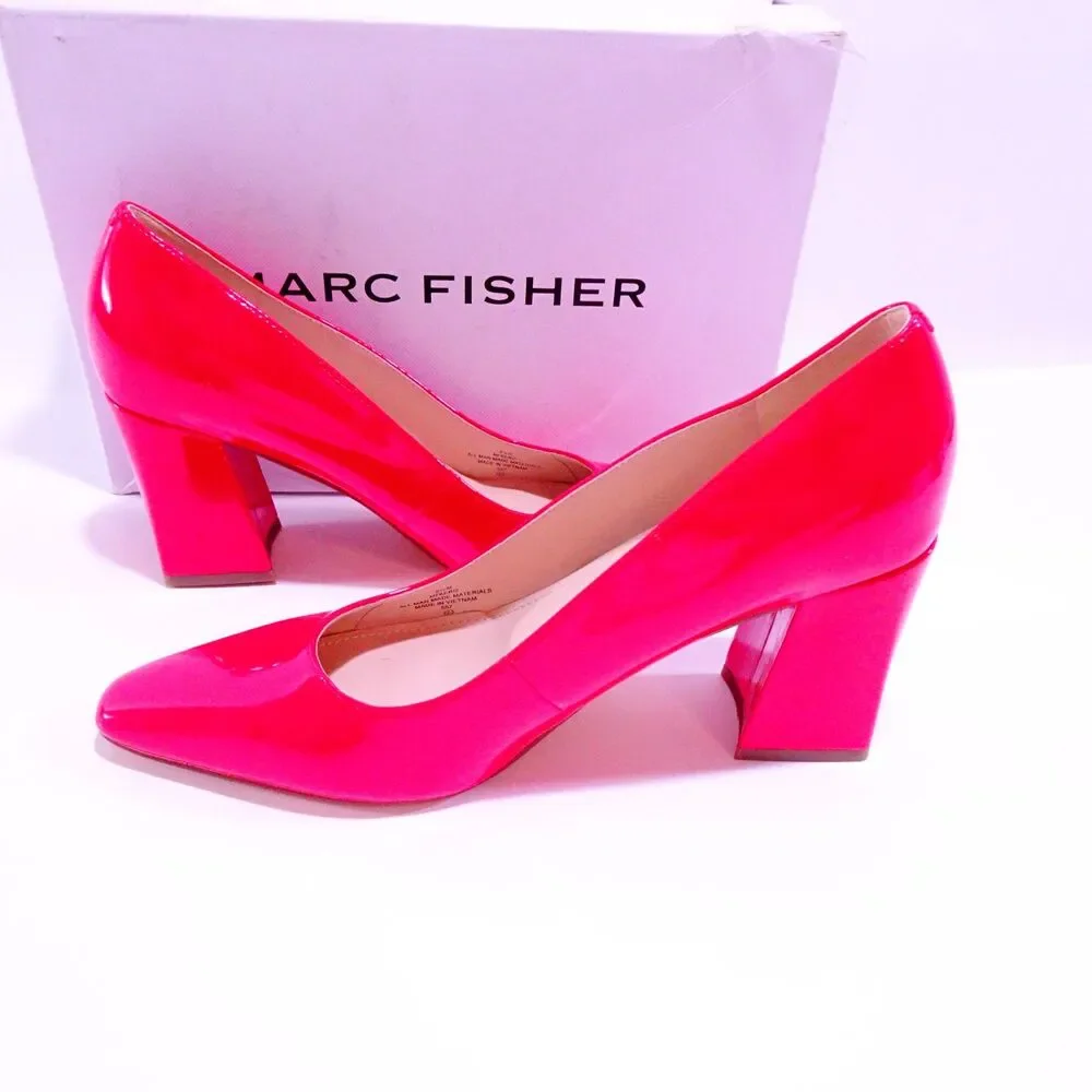 Marc Fisher Women's Keri 2 Patent block heel Pumps NIB 8.5 Vibrant Red